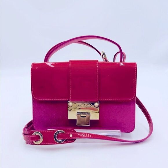 Auth Jimmy Choo Pink Patent Leather Suede 2way Rebel Crossbody Bag Preloved - Picture 12 of 14